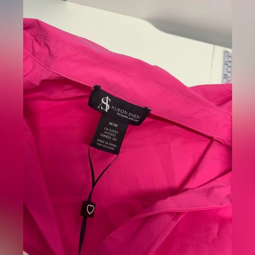 ALISON SHERI Hot Pink Button-Front Blouse with Bell Sleeves - NWT - Size M - Picture 2 of 6